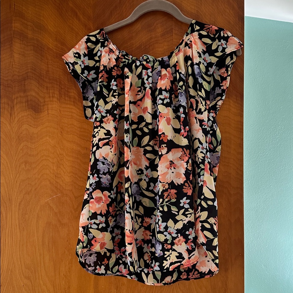 LC Lauren Conrad Floral Blouse - Black, Pink, Orange, Green